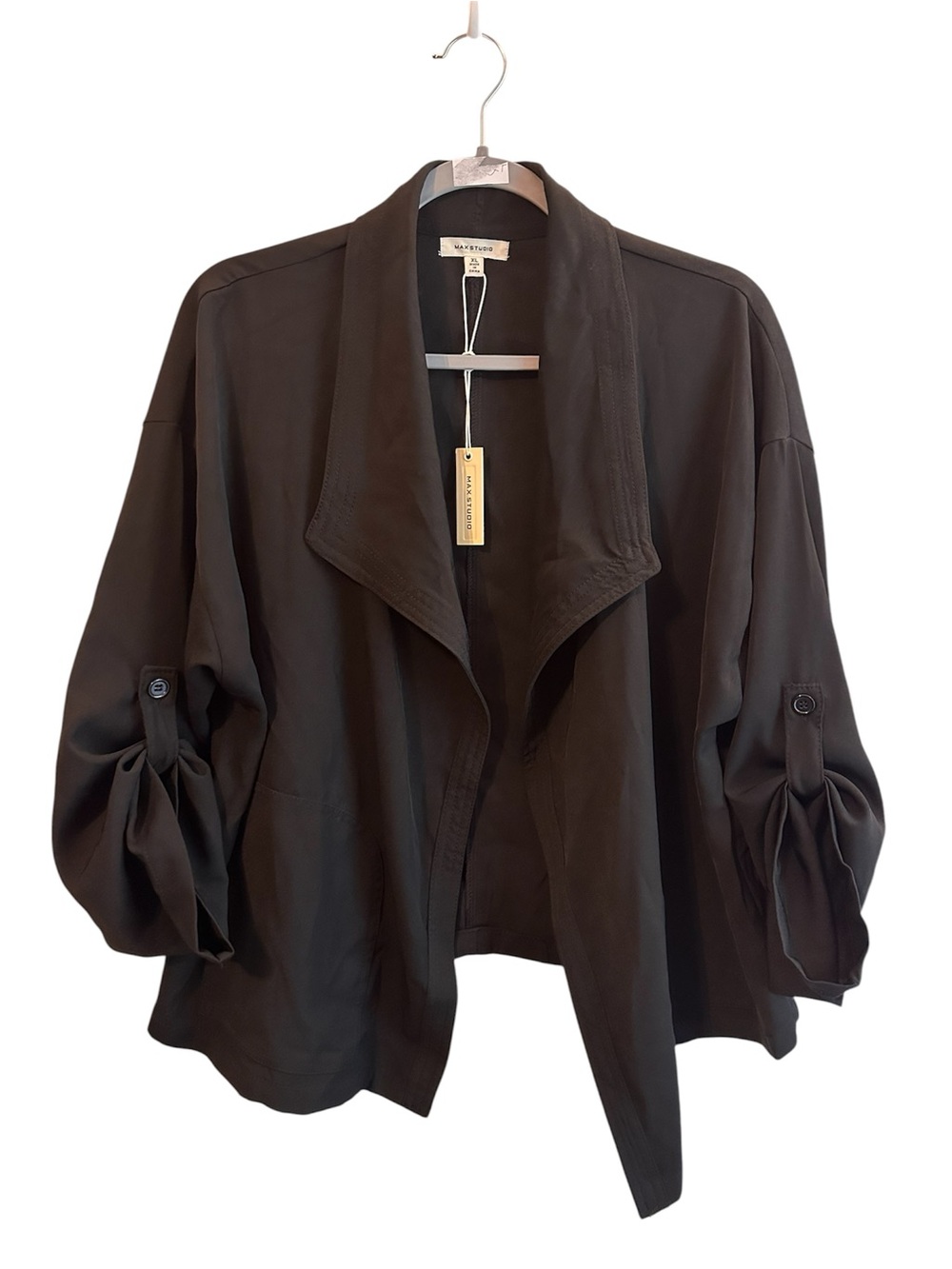 Max Studio Black Draped Open-Front Blazer